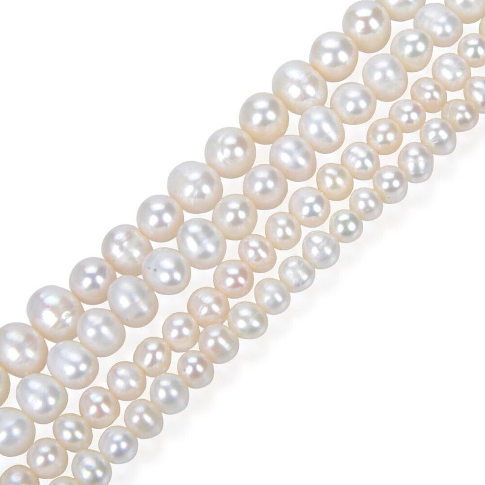 6479 2 Strands Real Natural AA Grade Potato Round White Cultured Freshwater
